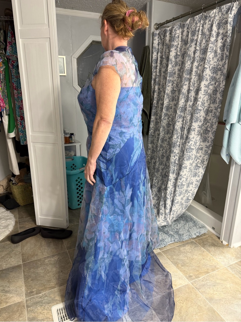 Rene Ruiz Blue Floral  organza formal gown Dress - Picture 11 of 12